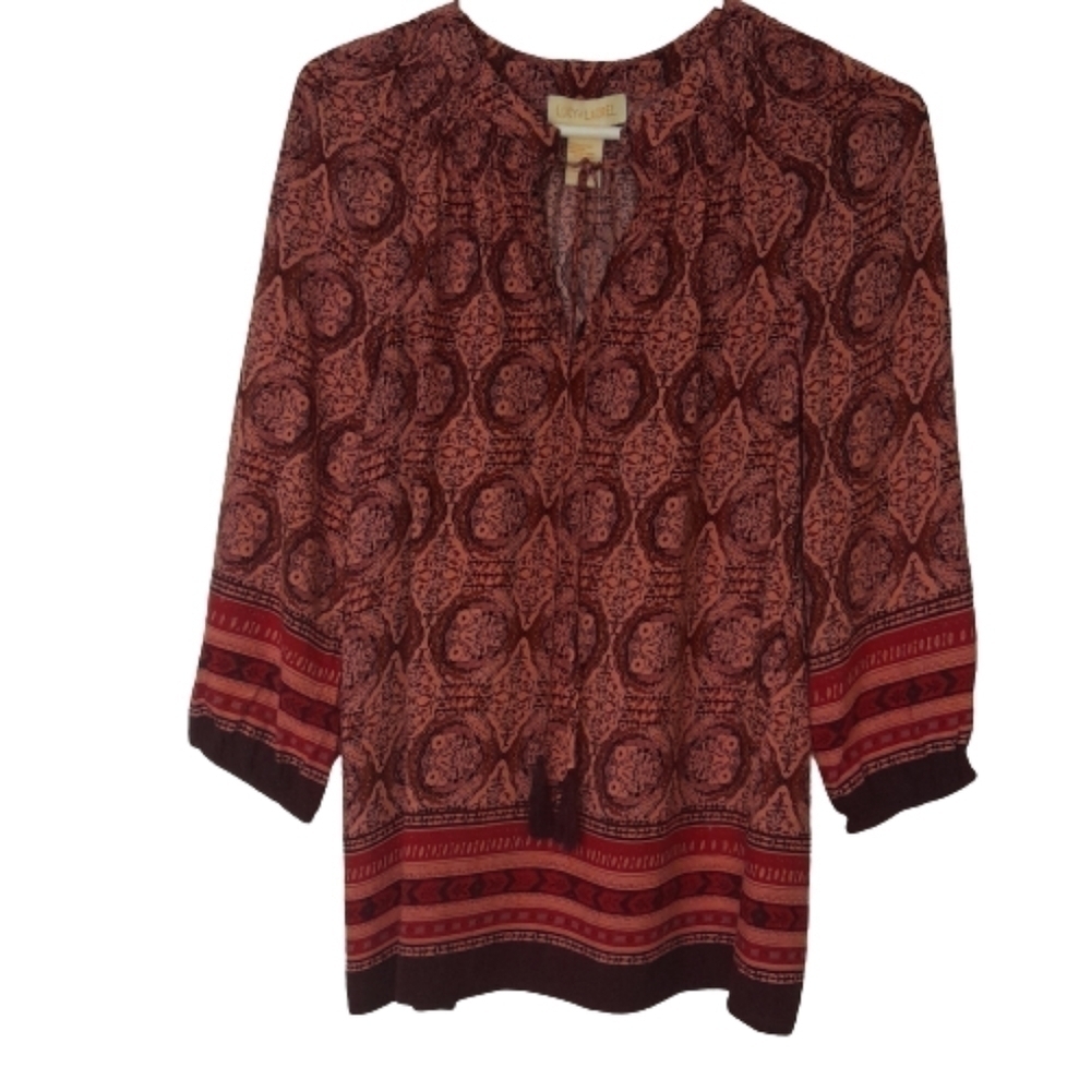 Lucy & Laurel  Bohemian Tassel Womens  Small Flowy Top Peasant Blouse